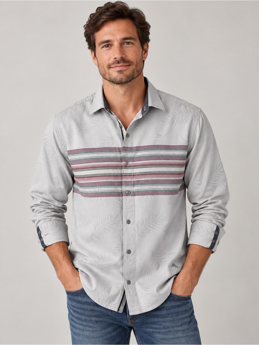 Tommy Bahama Canyon Beach Flannel Men’s Long Sleeve Palm Stripe Button-Up Shirt
